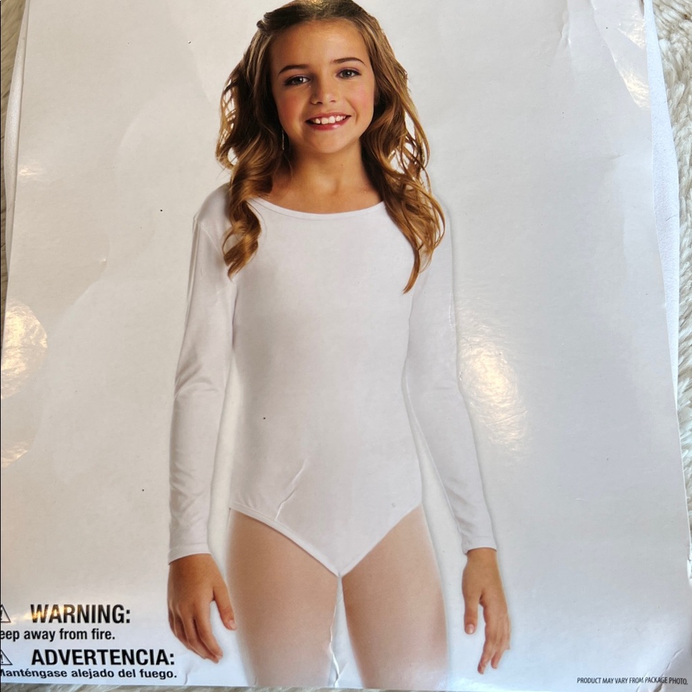 Child’s White Bodysuit long-sleeve leotard costume Halloween XL 14/16